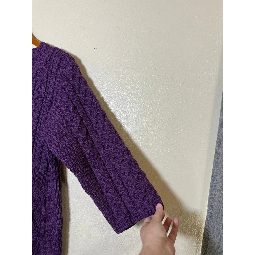 Kilronan Knitwear Women Cardigan‎ S Purple Merino Wool Irish Aran Cable Knit - Picture 5 of 10